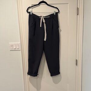 Wilfred Blue Cropped Pants with Cream Tie